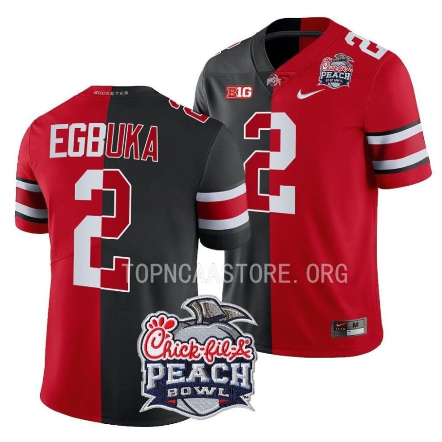 ohio state buckeyes emeka egbuka black scarlet 2022 peach bowl split edition jersey scaled