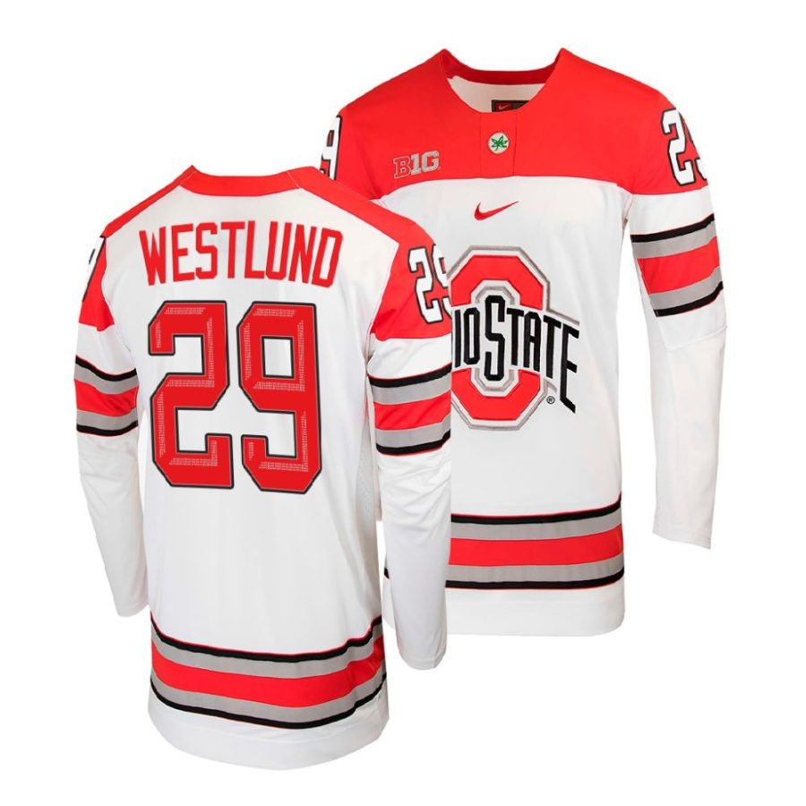 ohio state buckeyes gustaf westlund college hockey white jersey scaled