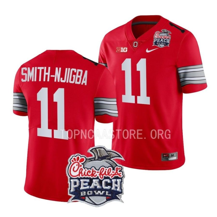 ohio state buckeyes jaxon smith njigba scarlet 2022 peach bowl college football playoff jersey scaled