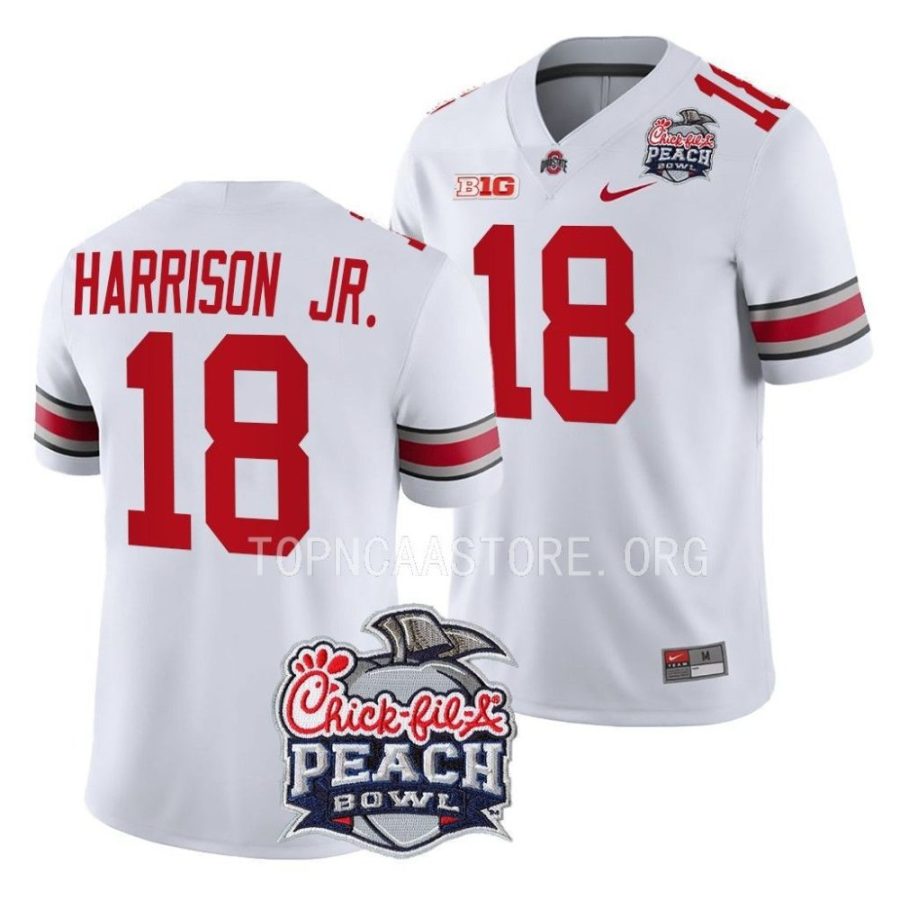 ohio state buckeyes marvin harrison jr. white 2022 peach bowl college football playoff jersey scaled