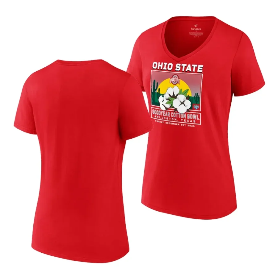 ohio state buckeyes red 2023 cotton bowl v neck women t shirt scaled