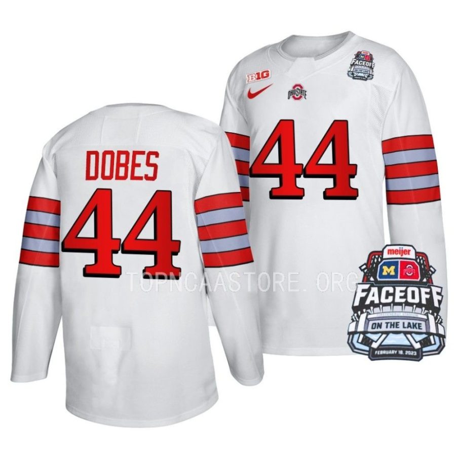 ohio state hockey jakub dobes 2023 faceoff on the lake white football inspired jersey scaled