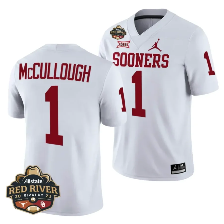 oklahoma sooners dasan mccullough white 2023 allstate red river rivalry football jersey scaled