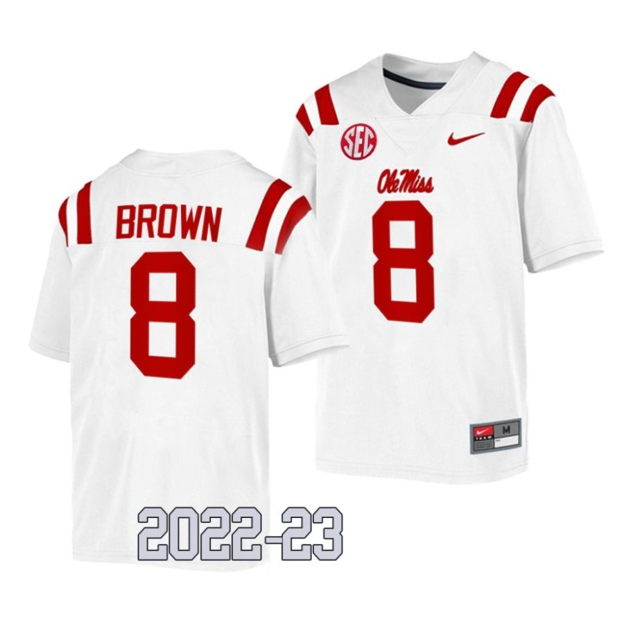 ole miss rebels troy brown white 2022 23college football game jersey scaled