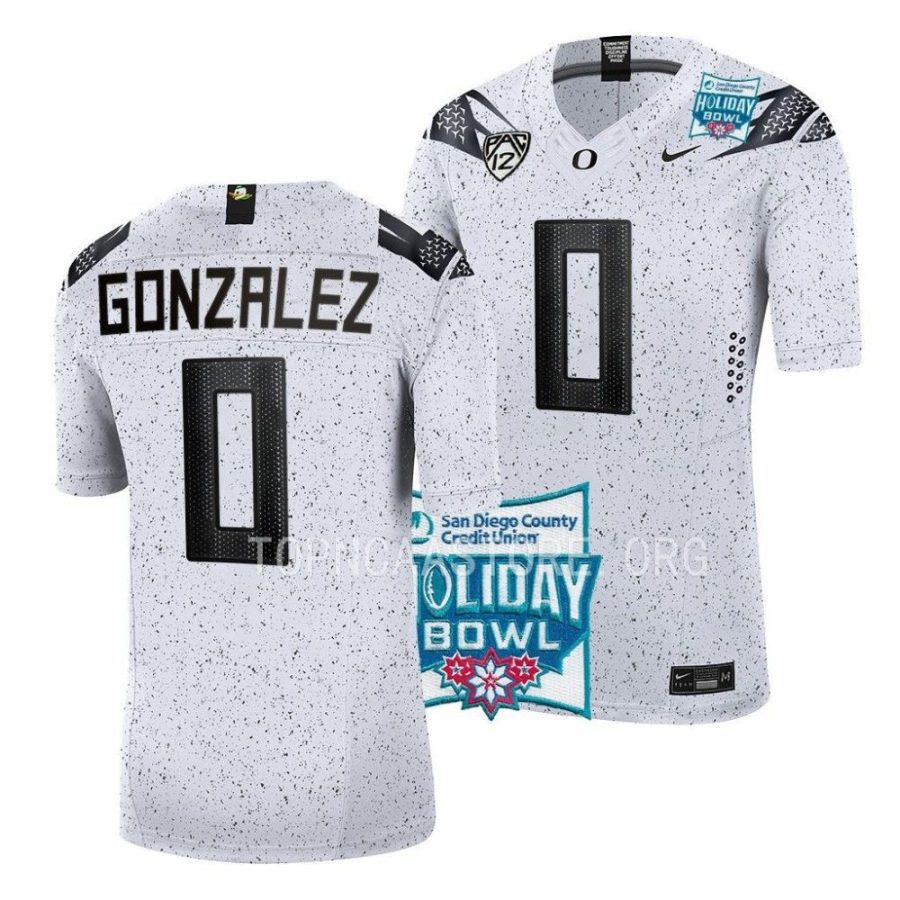 oregon ducks christian gonzalez white 2022 holiday bowl eggshell limited jersey scaled