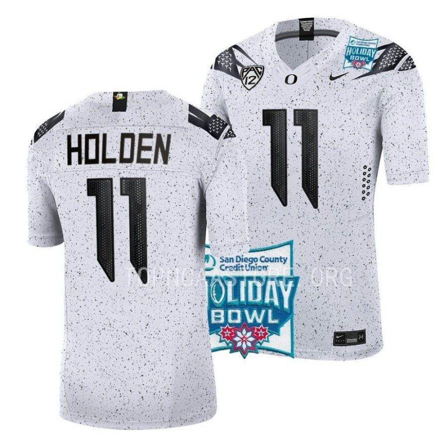 oregon ducks traeshon holden white 2022 holiday bowl eggshell limited jersey scaled