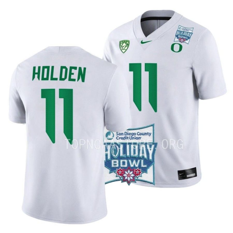 oregon ducks traeshon holden white 2022 holiday bowl game football jersey scaled