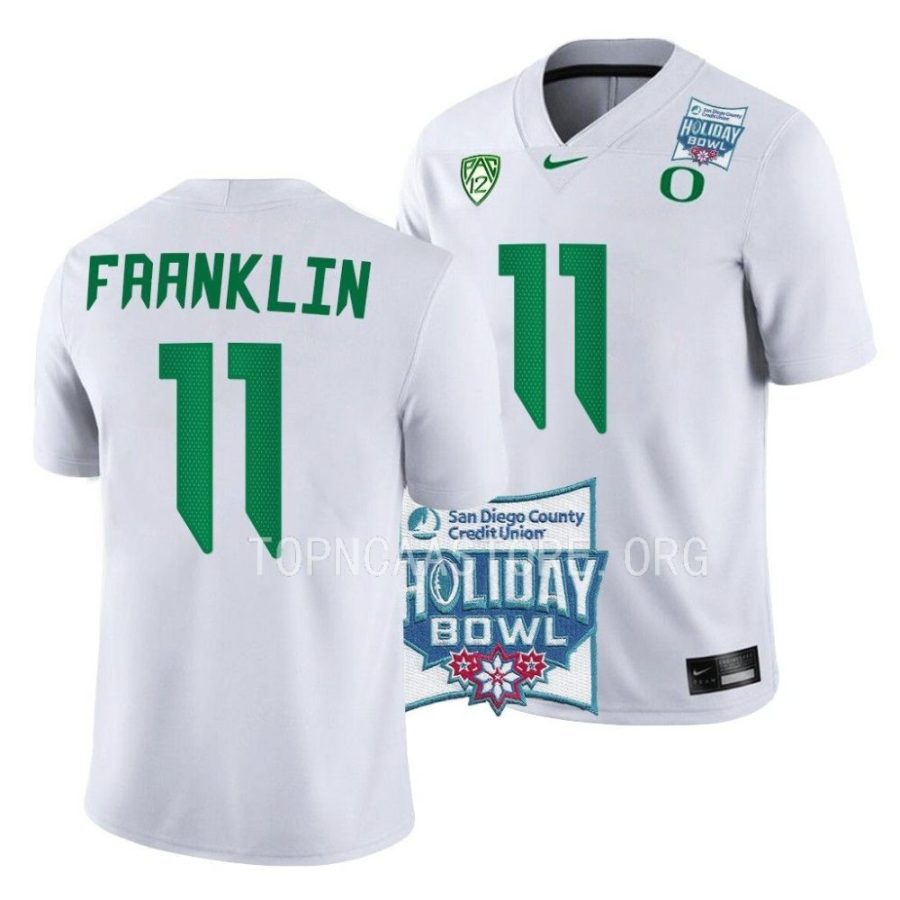 oregon ducks troy franklin white 2022 holiday bowl game football jersey scaled