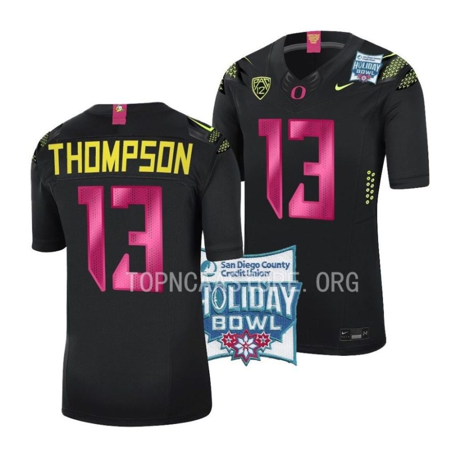 oregon ducks ty thompson black 2022 holiday bowl alternate limited jersey scaled