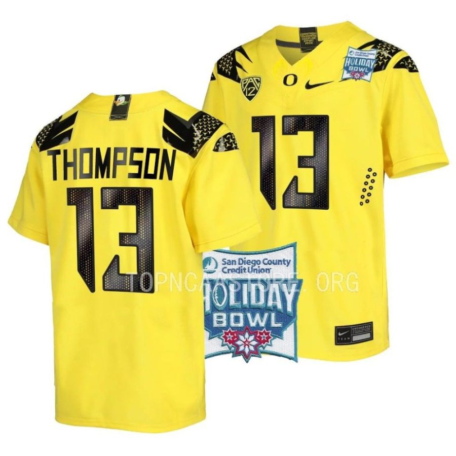 oregon ducks ty thompson yellow 2022 holiday bowl alternate football jersey scaled
