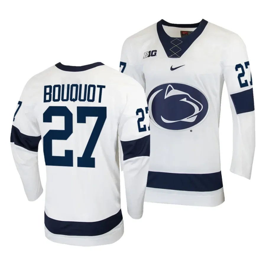 penn state nittany lions jacques bouquot 2023 24 college hockey white replica jersey scaled