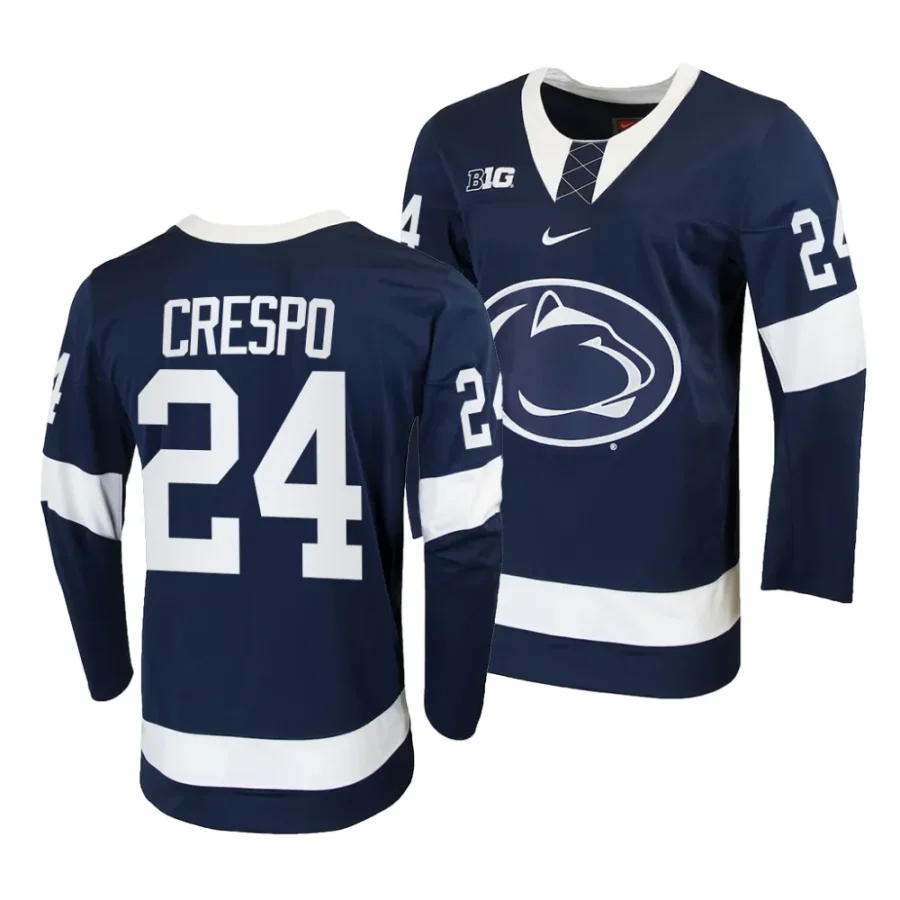 penn state nittany lions jarod crespo 2023 24 college hockey navy replica jersey scaled