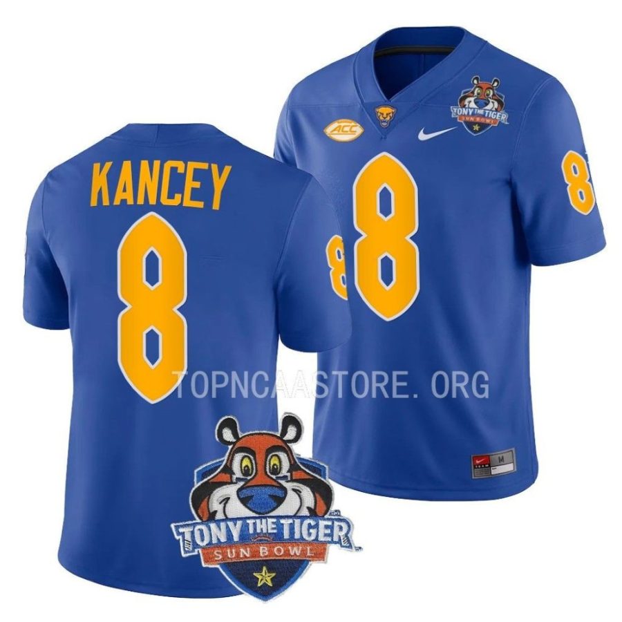 pitt panthers calijah kancey blue 2022 tony the tiger sun bowl football jersey scaled