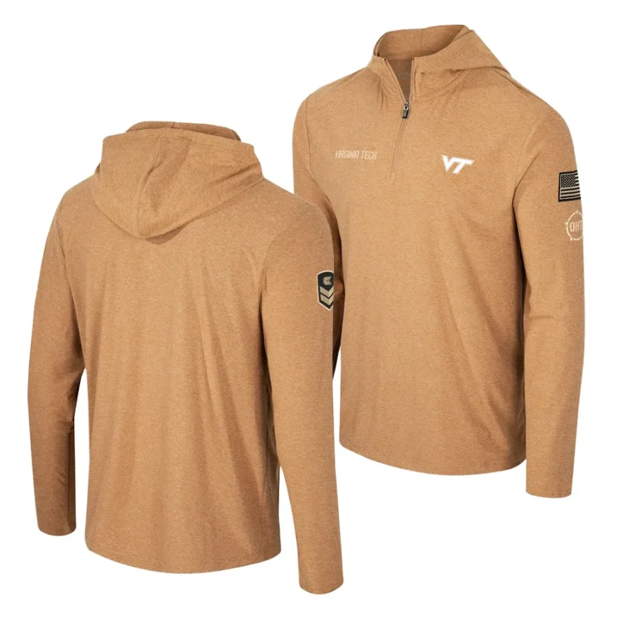 quarter zip pullover khaki oht military appreciation cloud jersey virginia tech hokies hoodie scaled