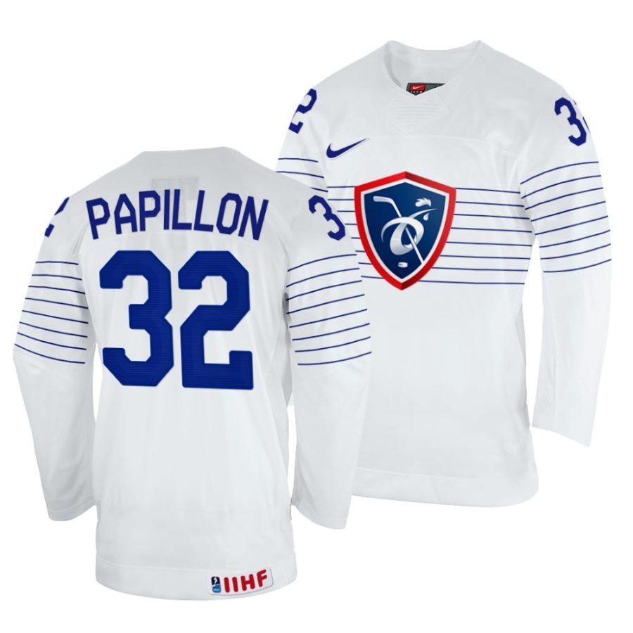 quentin papillon white 2022 iihf world championship france home jersey scaled