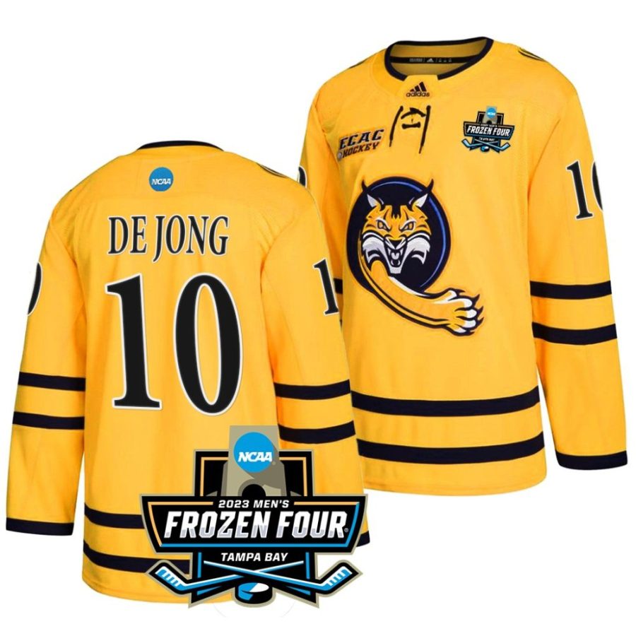 quinnipiac bobcats ethan de jong 2023 ncaa frozen four gold ice hockey jersey scaled