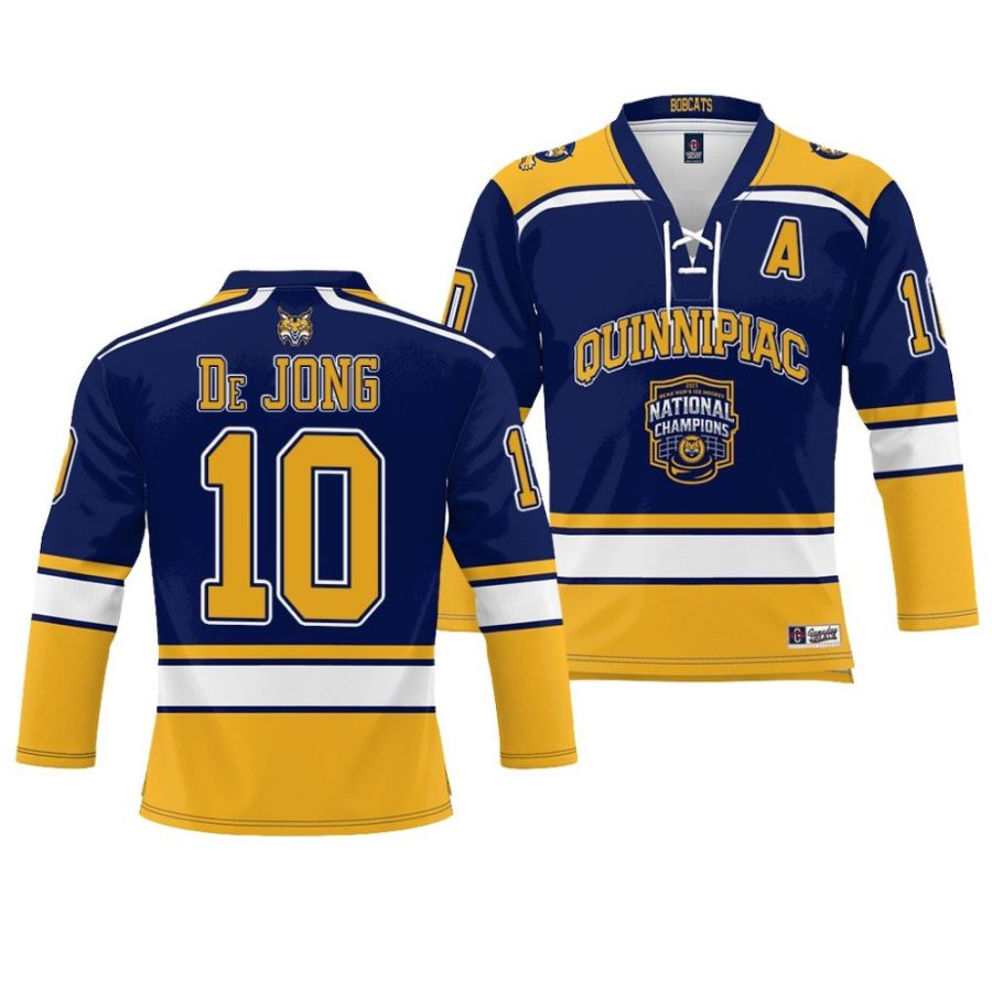 quinnipiac bobcats ethan de jong 2023 ncaa ice hockey national champions navy jersey scaled