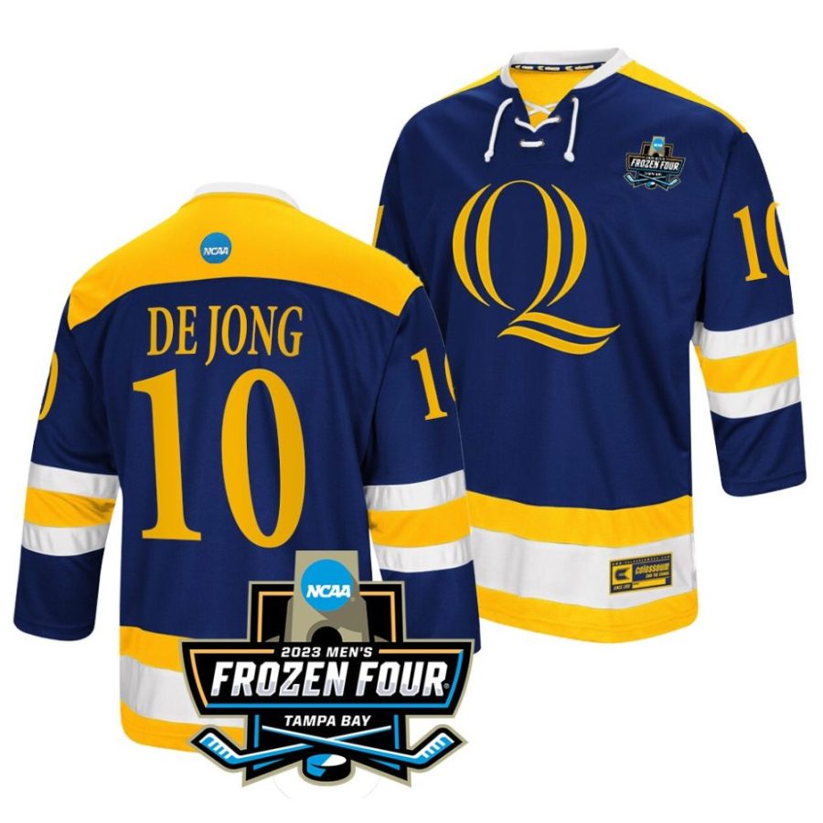 quinnipiac bobcats ethan de jong 2023 ncaa national championship navy ice hockey jersey scaled