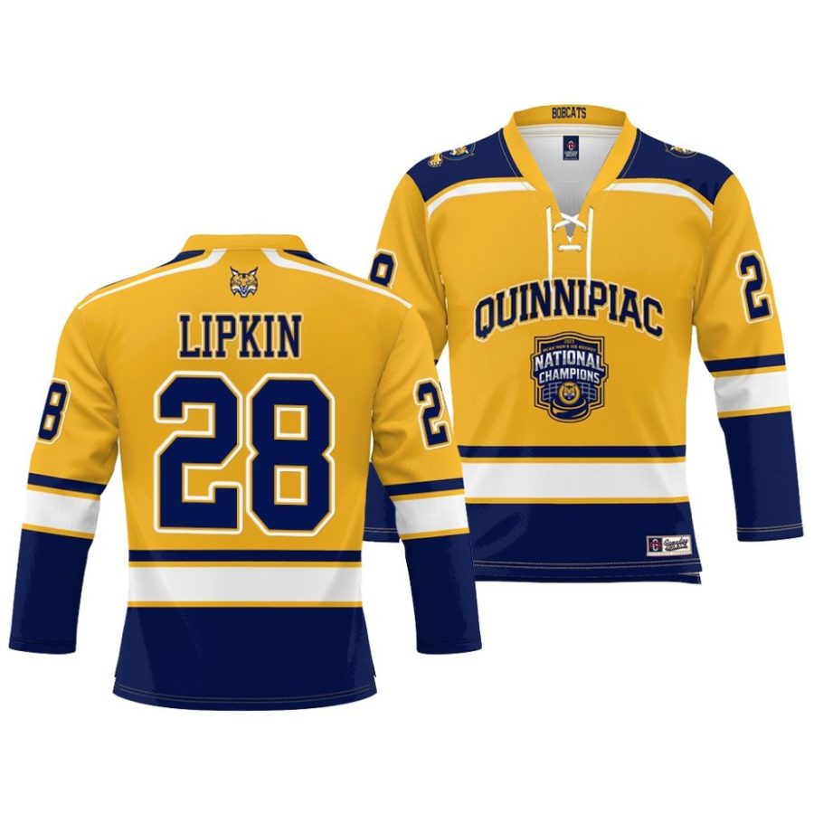 quinnipiac bobcats sam lipkin 2023 ncaa national champions gold ice hockey jersey scaled