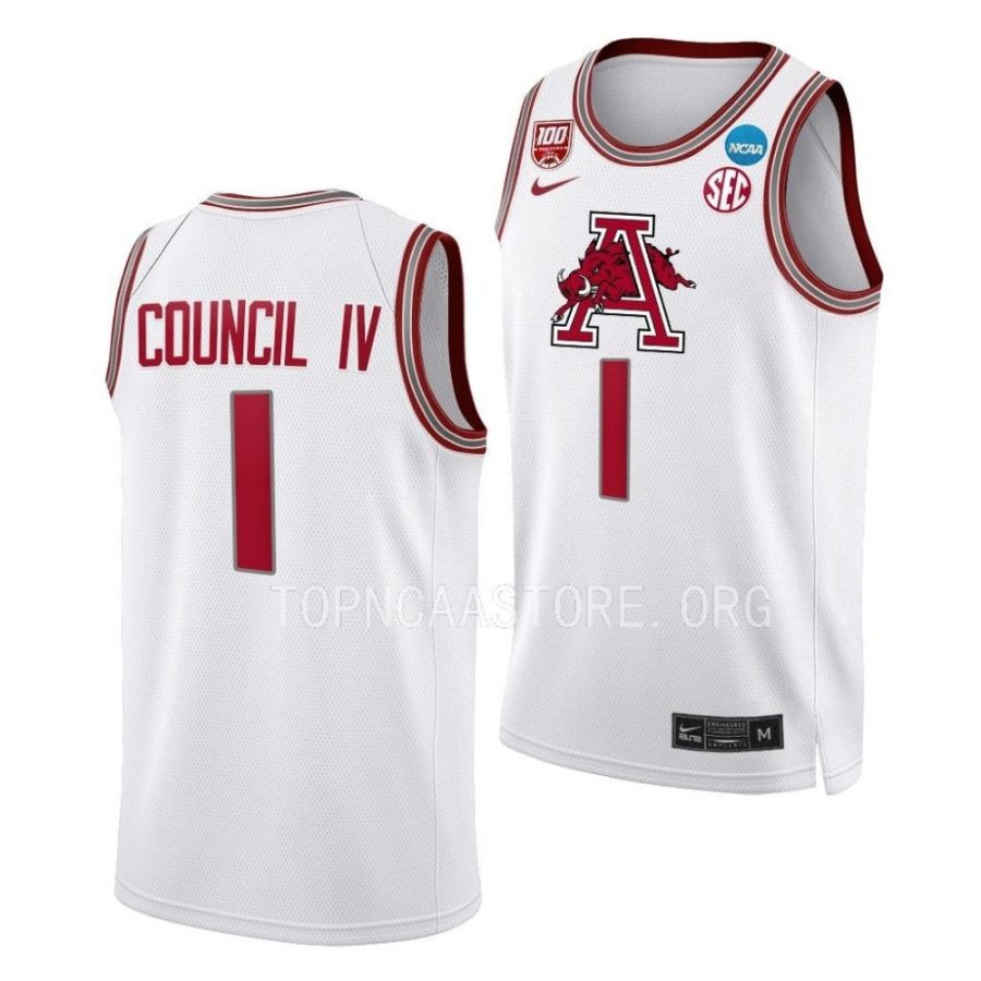 ricky council iv white 2023 ncaa march madness arkansas razorbacksmens basketball jersey scaled