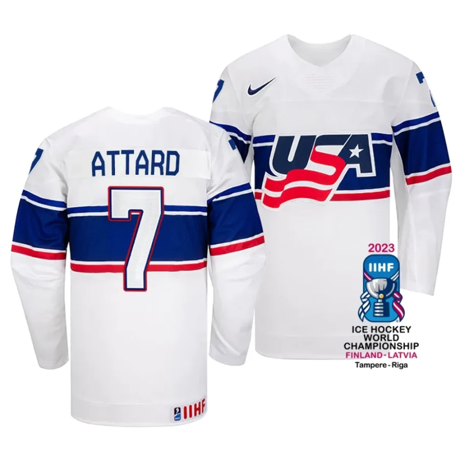 ronnie attard white 2023 iihf world championship usa home jersey scaled