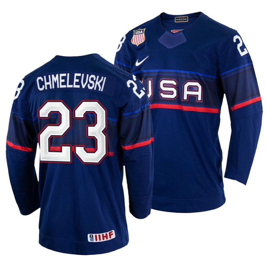 sasha chmelevski away 2022 iihf world championship navy jersey scaled