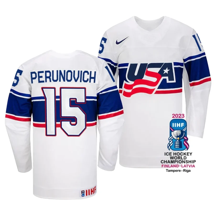 scott perunovich white 2023 iihf world championship usa home jersey scaled