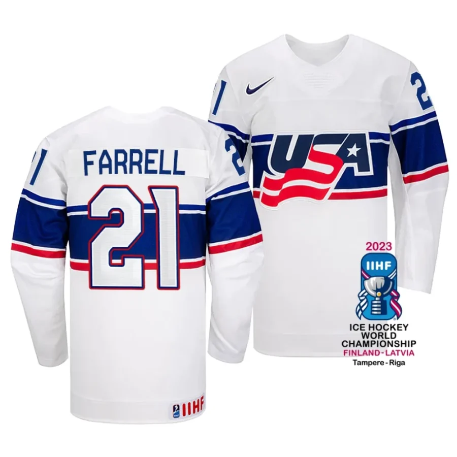 sean farrell white 2023 iihf world championship usa home jersey scaled