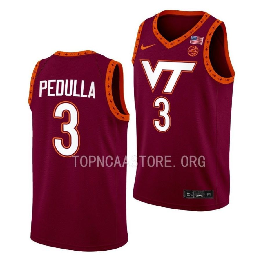 sean pedulla virginia tech hokies 2022 23swingman basketball maroon jersey scaled