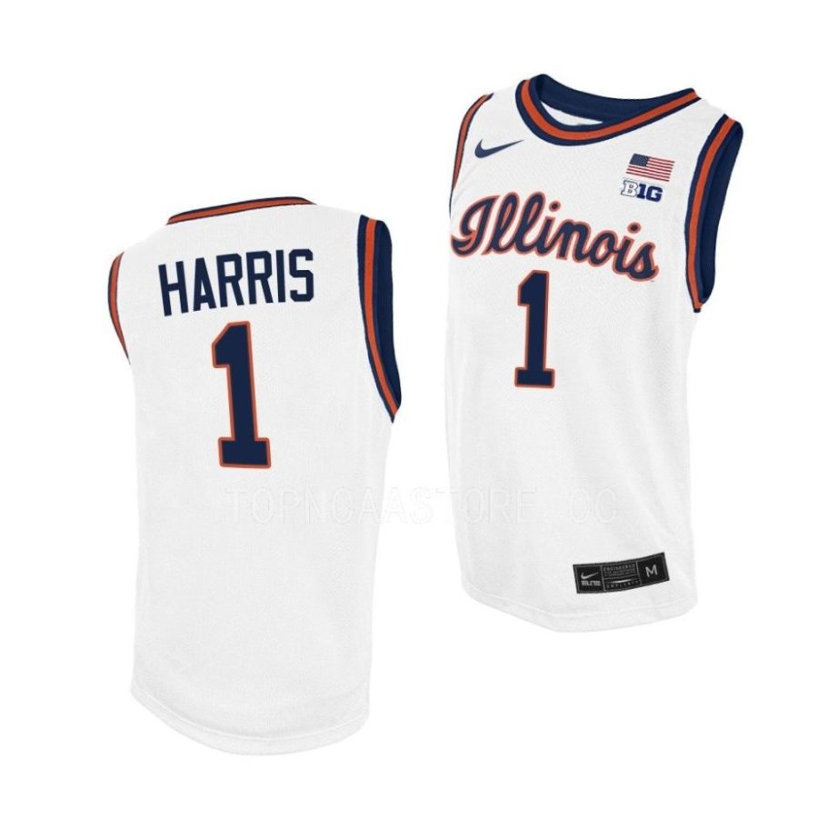 sencire harris illinois fighting illini 2022 23script throwback college basketballwhite jersey scaled