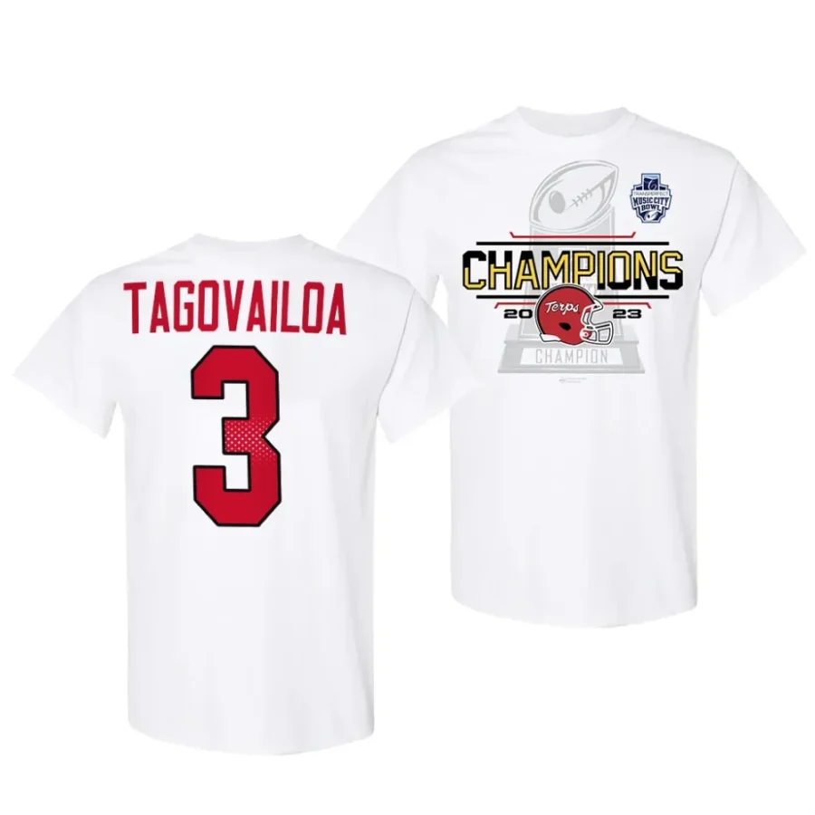 taulia tagovailoa white 2023 music city bowl champions t shirt scaled