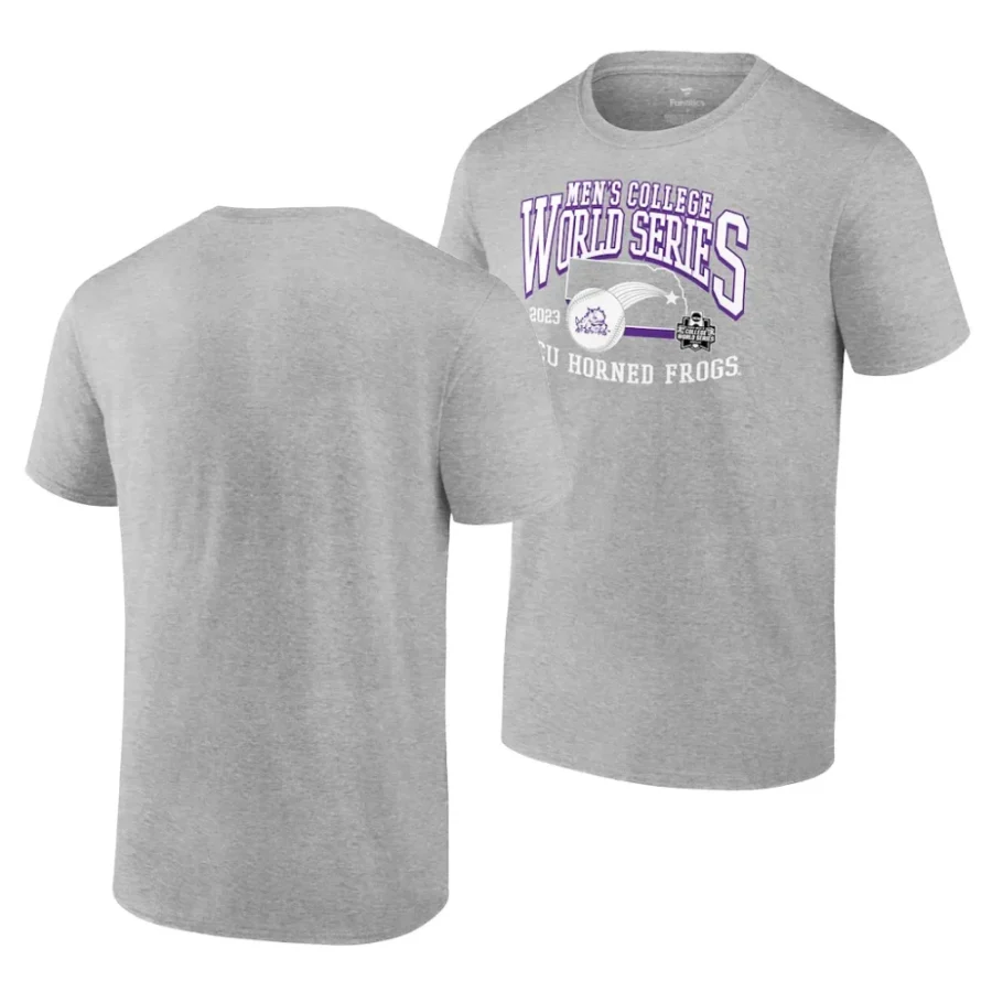 tcu horned frogs heather gray 2023 men's baseball college world series men t shirt scaled