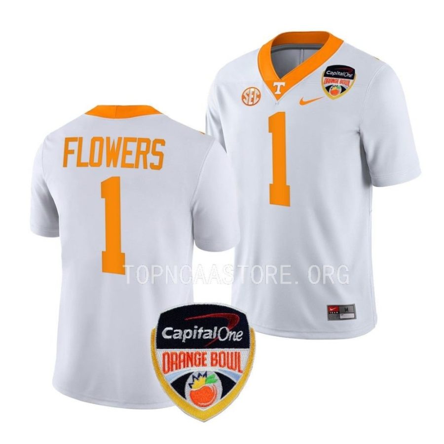 tennessee volunteers trevon flowers white 2022 orange bowl college football jersey scaled