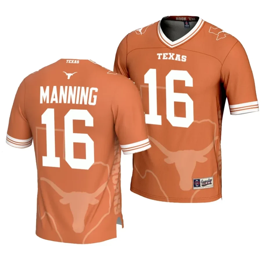 texas longhorns arch manning orange icon print football fashion jersey scaled