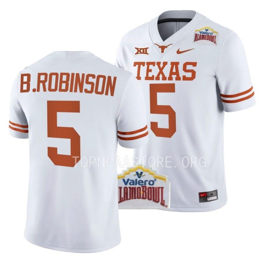 texas longhorns bijan robinson white 2022 alamo bowl college football jersey scaled