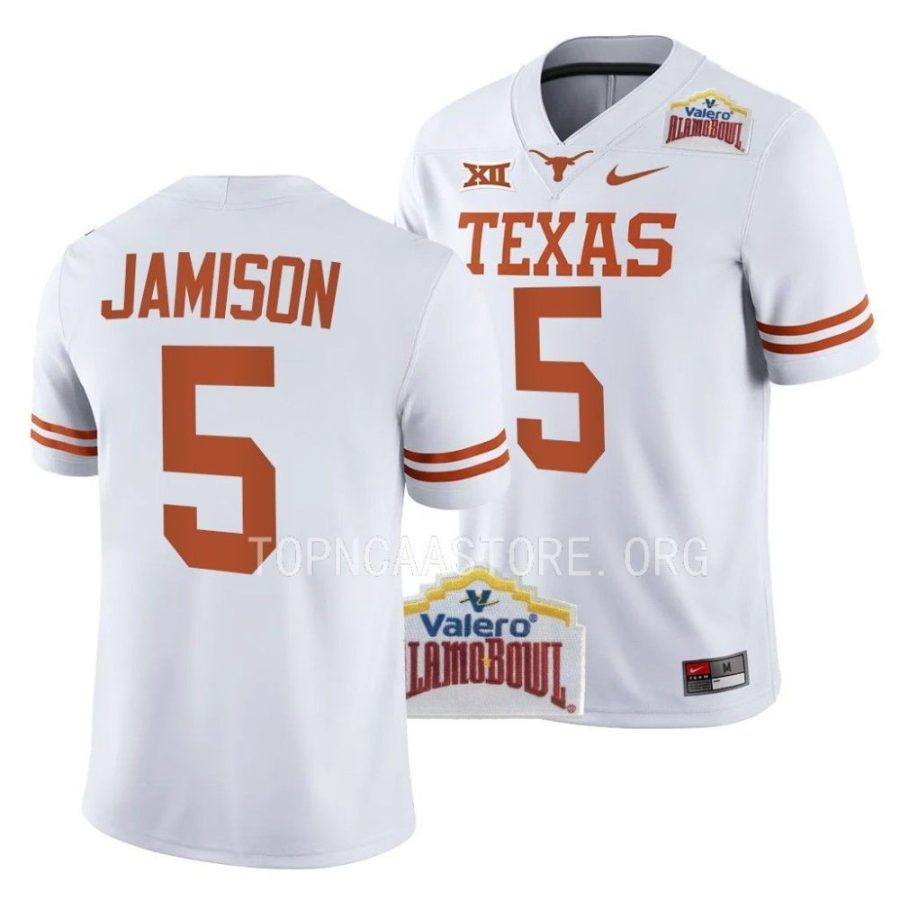 texas longhorns d'shawn jamison white 2022 alamo bowl college football jersey scaled