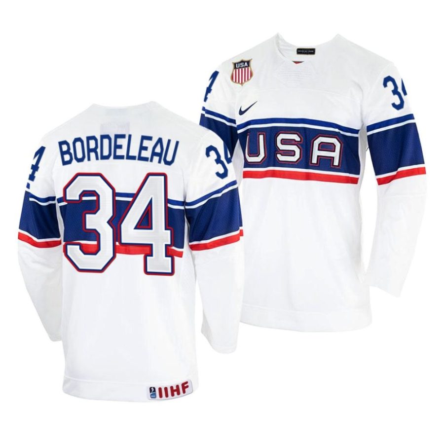 thomas bordeleau white 2022 iihf world championship usa home jersey scaled