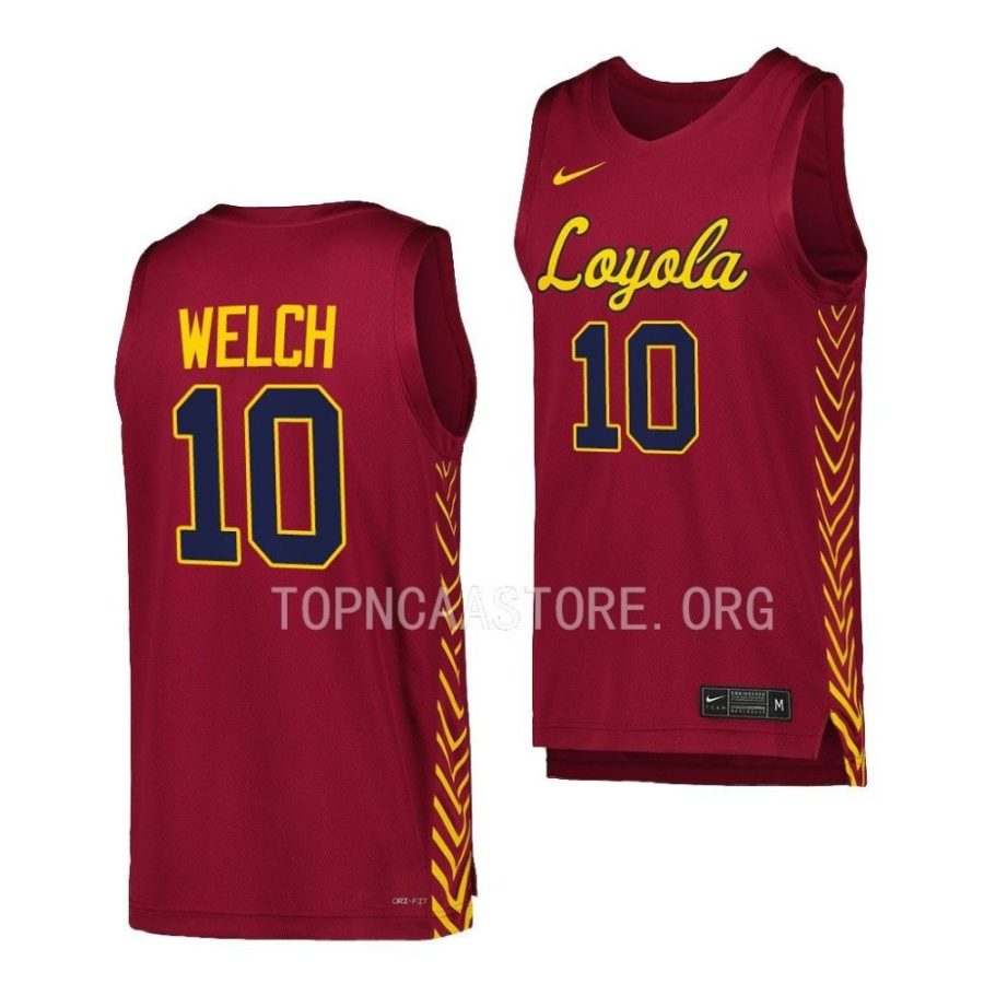 tom welch loyola chicago ramblers replica basketball maroon jersey scaled