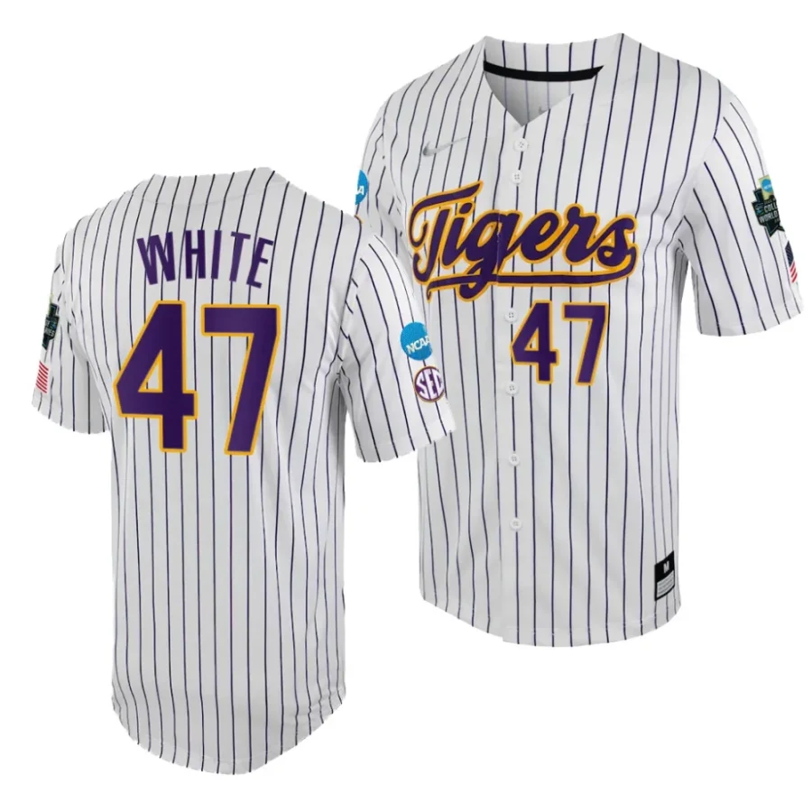 tommy white lsu tigers white purple2023 college world series menncaa baseball jersey scaled