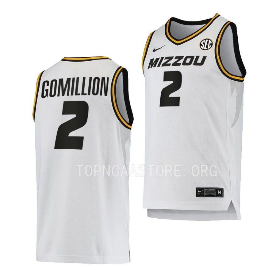 tre gomillion missouri tigers 2022 23home basketball white jersey scaled