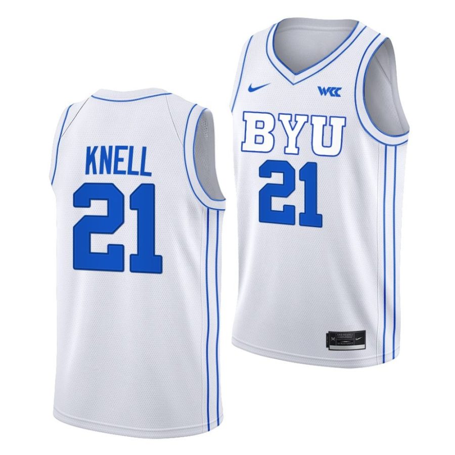 trevin knell byu cougars 2022 23college basketball white jersey scaled