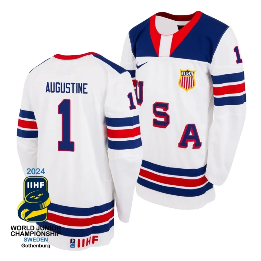 trey augustine white 2024 iihf world junior champions usa jersey scaled