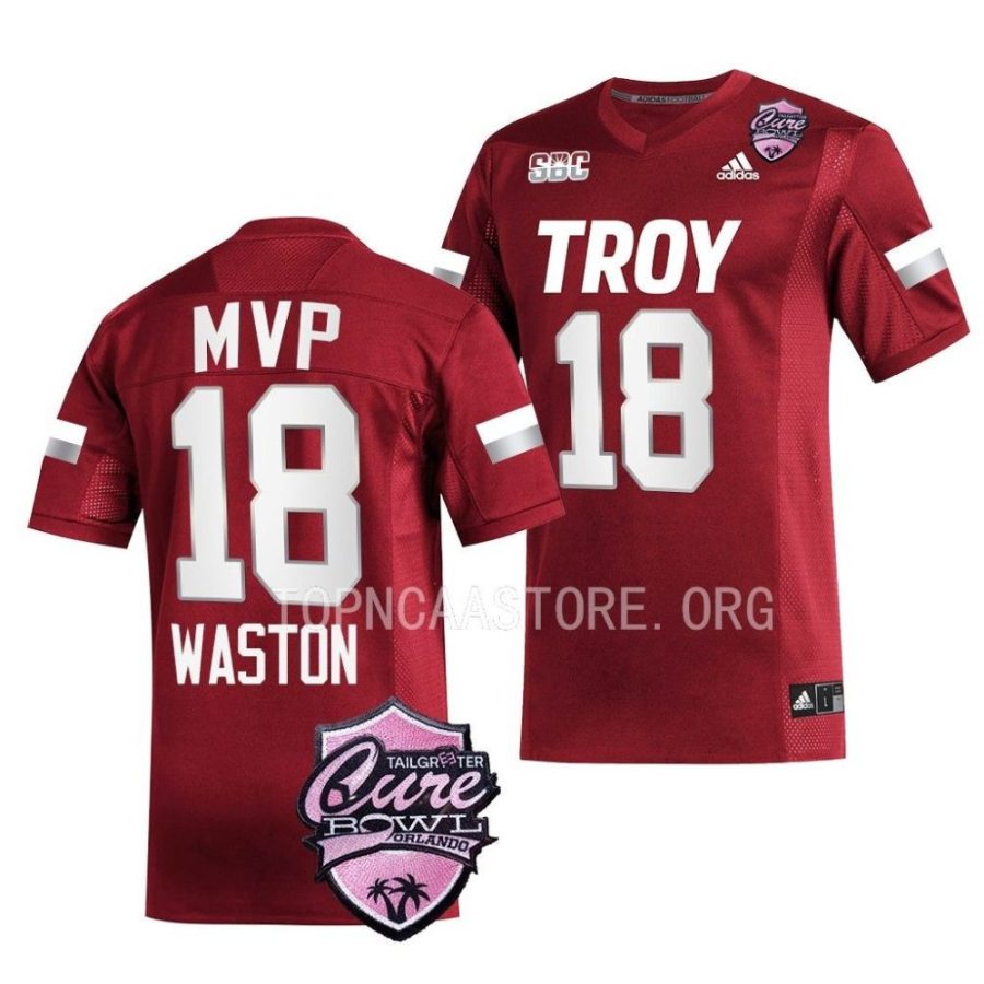 troy trojans gunnar watson cardinal 2022 sun belt championship mvp football jersey scaled