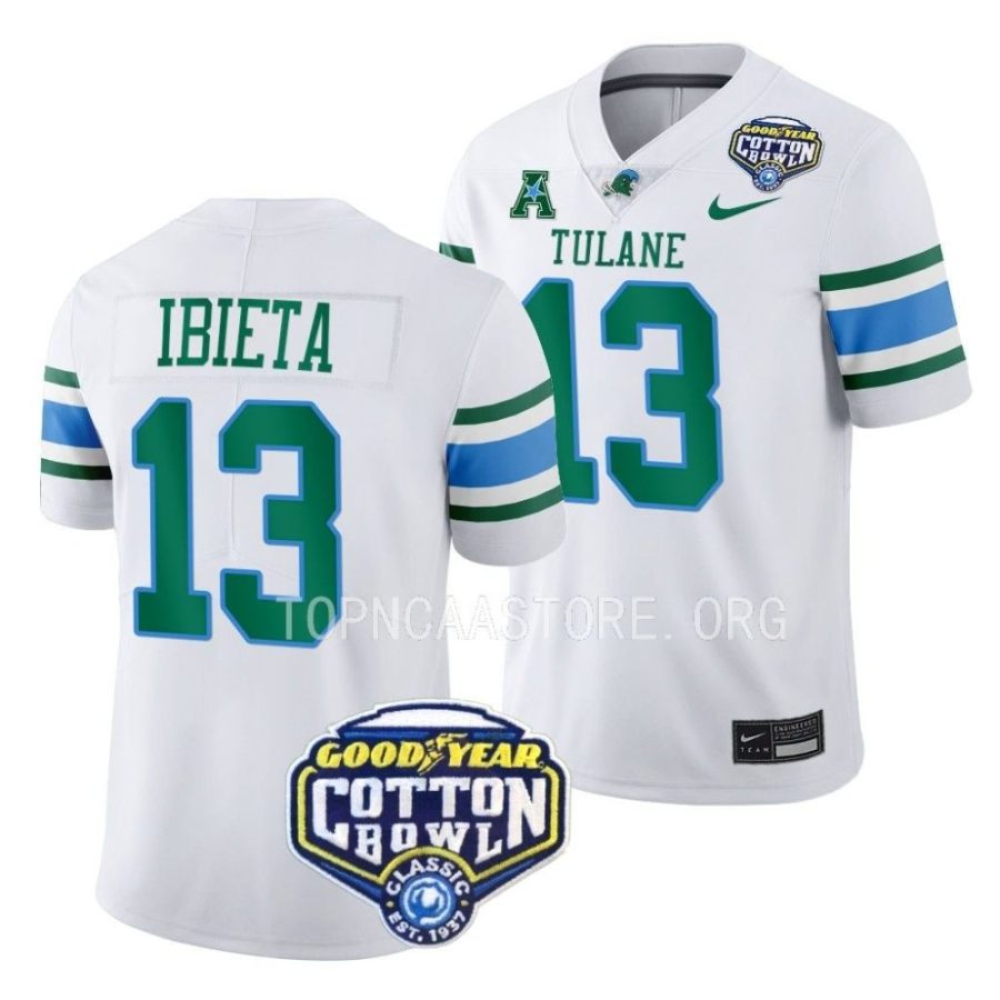 tulane green wave justin ibieta white 2023 cotton bowl college football playoff jersey scaled