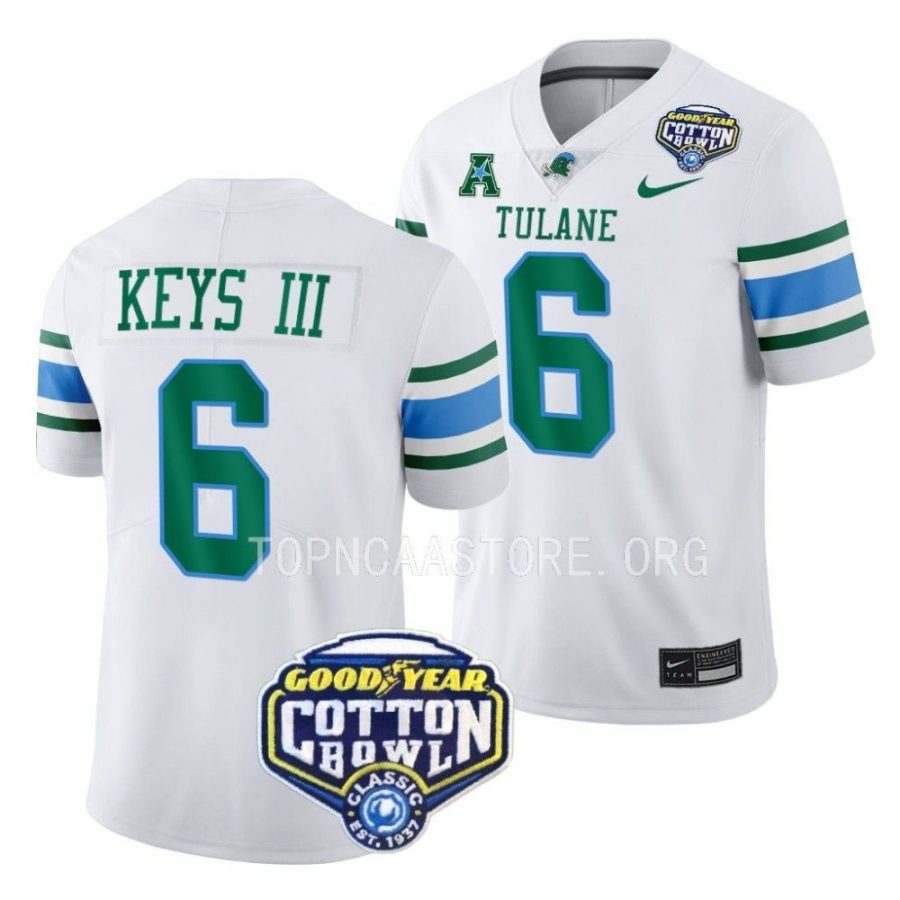 tulane green wave lawrence keys iii white 2023 cotton bowl college football playoff jersey scaled