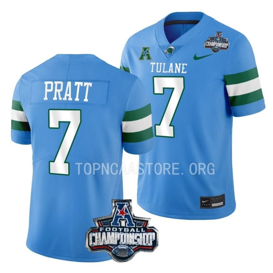 tulane green wave michael pratt blue 2022 acc championship football jersey scaled