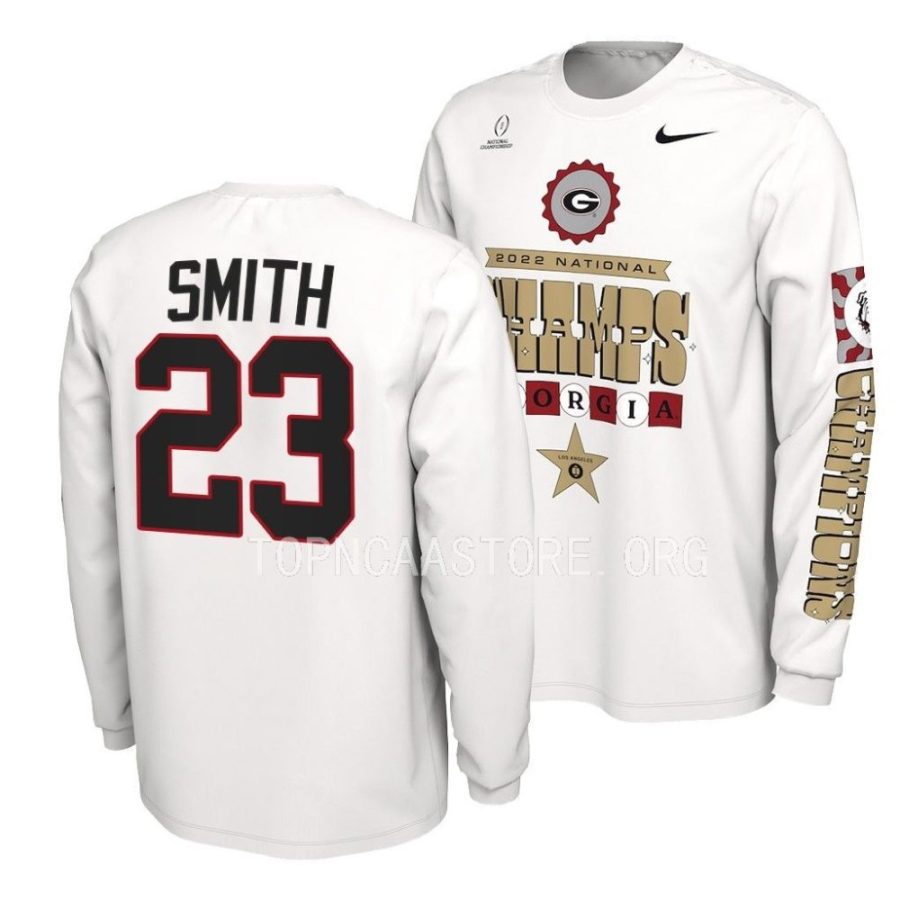 tykee smith white cfbplayoff 2022 national champions celebration t shirt scaled