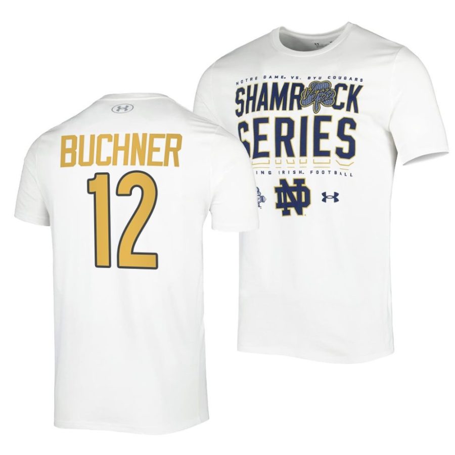tyler buchner sideline 2022 shamrock series white shirt scaled