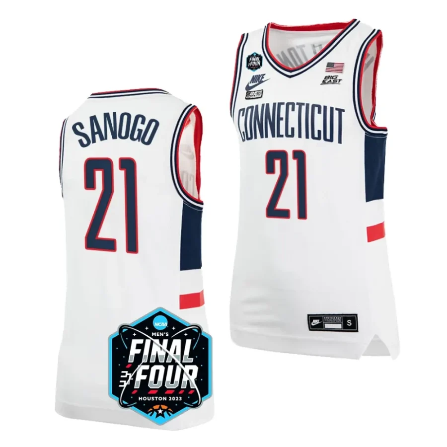 uconn huskies adama sanogo 2023 ncaa national championship march madness white jersey scaled