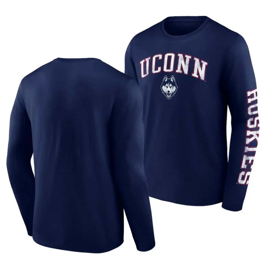 uconn huskies navy distressed arch over logo long sleeve men t shirt scaled